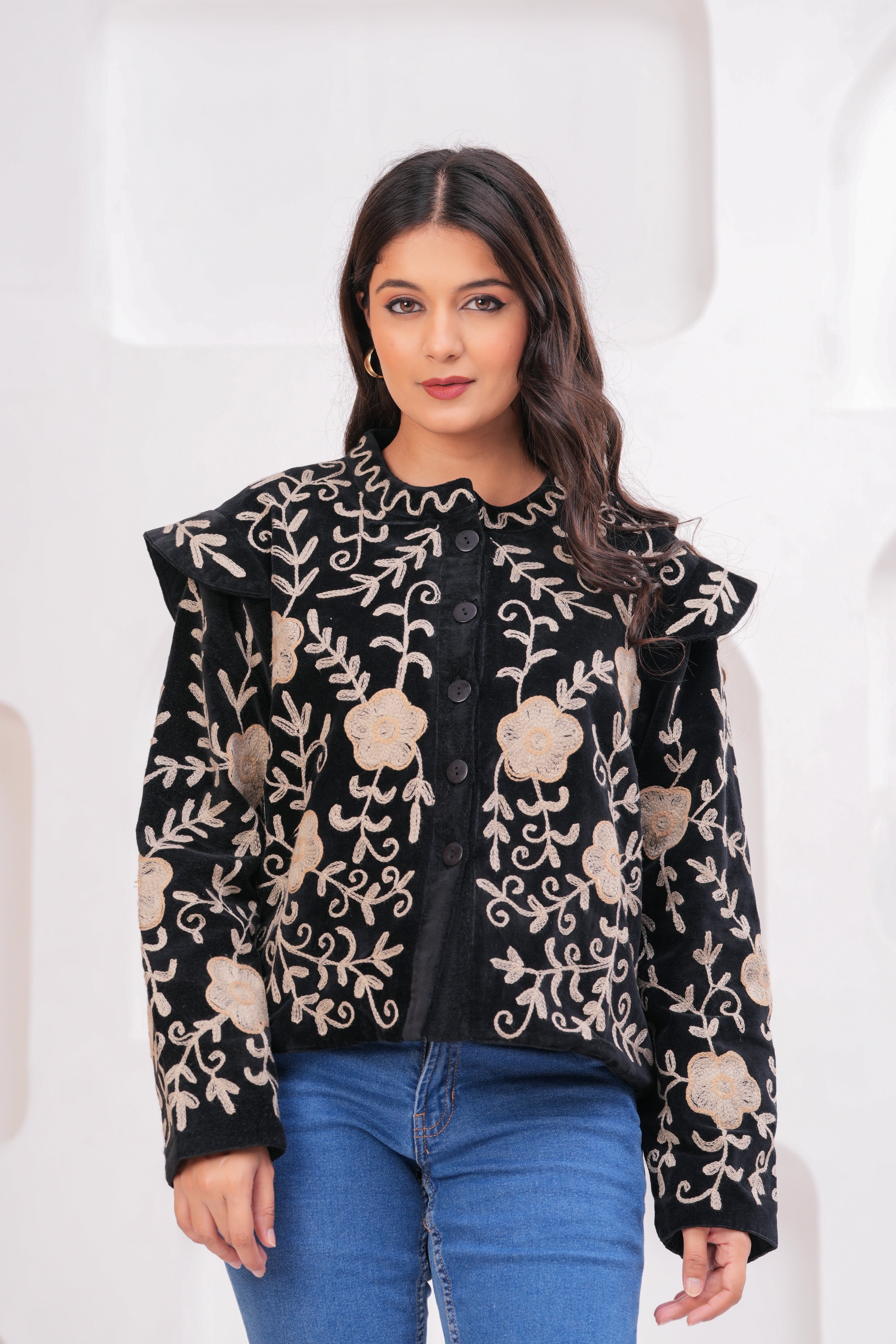Floral Quilted Cotton Jacket: Black & White